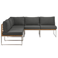 LOUNGESET - 5-teilig - Webstoff / Teak massiv - Anthrazit, Holz/Textil - home24