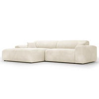 ECKSOFA mit Longchair - Cord - Creme/Schwarz, Kunststoff/Textil (284/178cm) - home24
