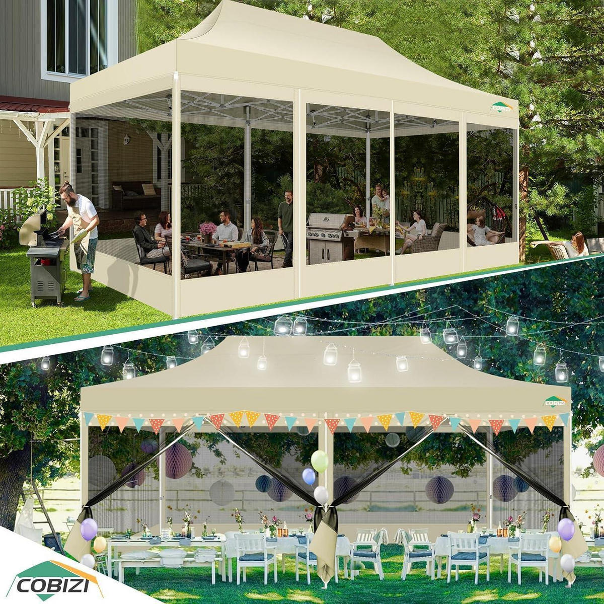 FALTPAVILLON 3x6m Wasserdicht mit Mesh-Seitenwänden Khaki - Olivgrün, Textil (300/335/600cm)