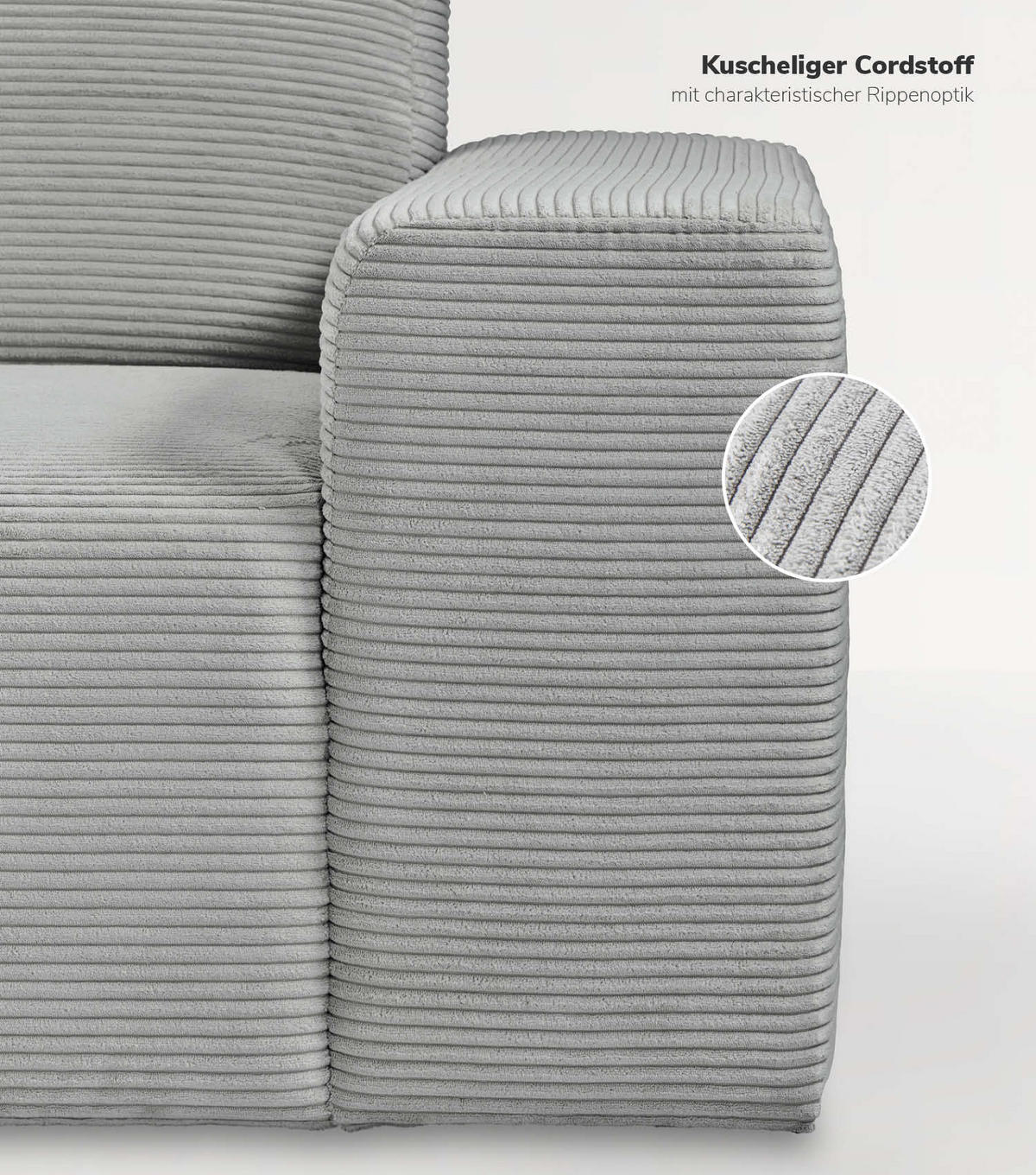 ECKSOFA Die Lässige Recamiere rechts - Grau, Textil (253/188cm) - Mokebo