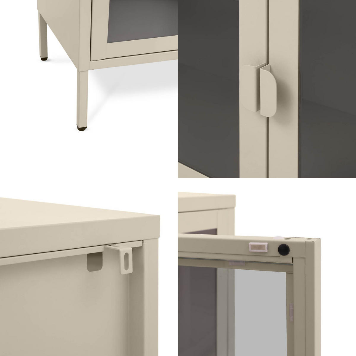 TV-STÄNDER Metall industriell EZRA, 130 cm, 3 Türen, Beige und Sicherheitsglas - Beige, Metall (130/55/40cm) - Sicaan