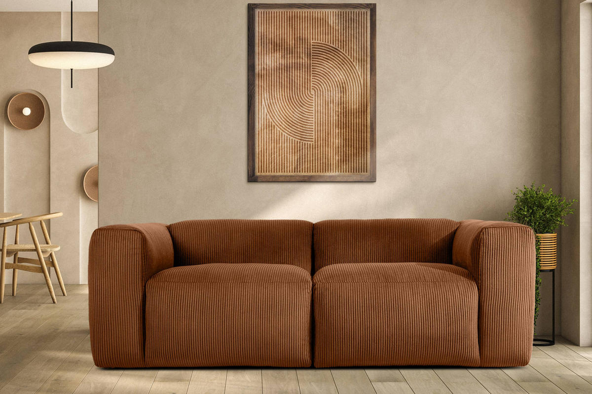 2-SITZER-MODULSOFA BUFFO mit extrem weicher und bequemer Sitzfläche, Kordstoff, ore - Orange, Textil (210/73/96cm) - KONSIMO®