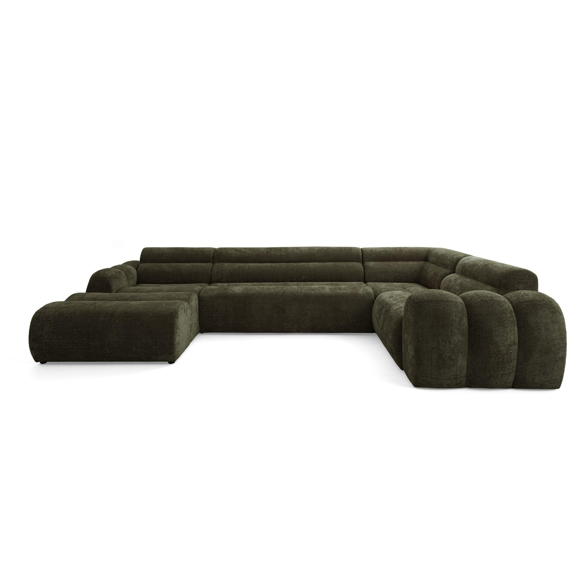 6-SITZER modulares Wohnlandschaft U XXL VEER SET 3 Rechts, 368 x 200 cm, Chenille Webstoff Grün - Schwarz/Grün, Holz/Kunststoff (200/75/368cm) - Muffo