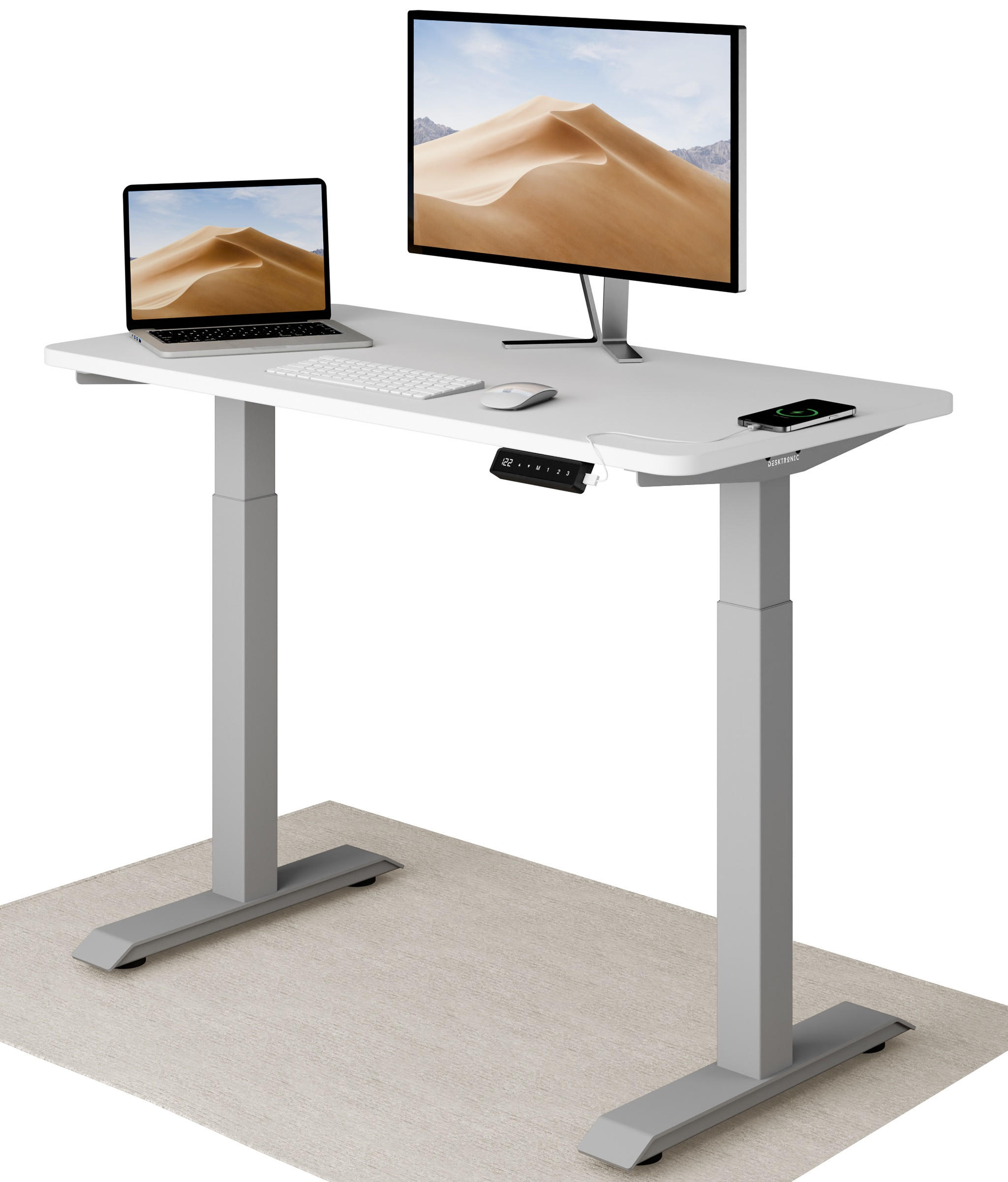 SCHREIBTISCH Elektrisch Höhenverstellbarer HomeOne 120x60cm Grau/Weiß mit Memory-Funktion, Anti-Kollisions Technologie - Weiß/Grau, Holzwerkstoff (60/120/72cm) - Desktronic