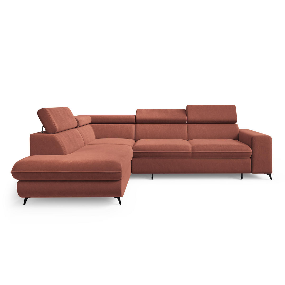 ECKSOFA VELISS Koralle Veloursstoff mit Schlaffunktion - Koralle, Holz (255/193cm) - MASSENO