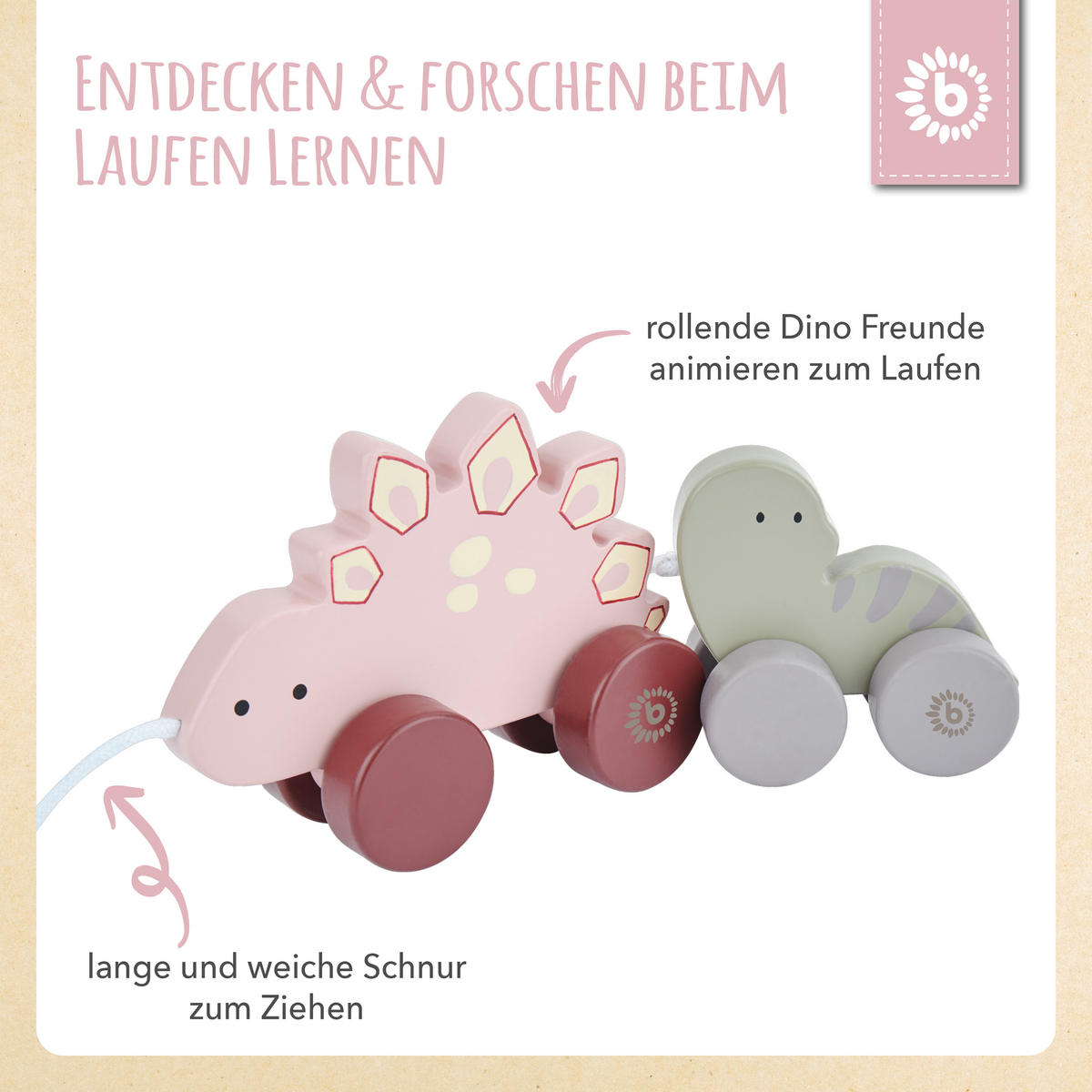 NACHZIEH Dinos Holz Paul und Lisa - ab 1 - Rosa, Holz (4.8/26cm) - Bieco Spielwaren