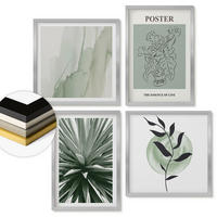 WANDBILDER 4er Set - 50x50 cm & 40x60 cm Silberner Rahmen - Grün-beige Pflanzenmuster - Silberfarben, Kunststoff (50/50cm) - ArtPrintCave