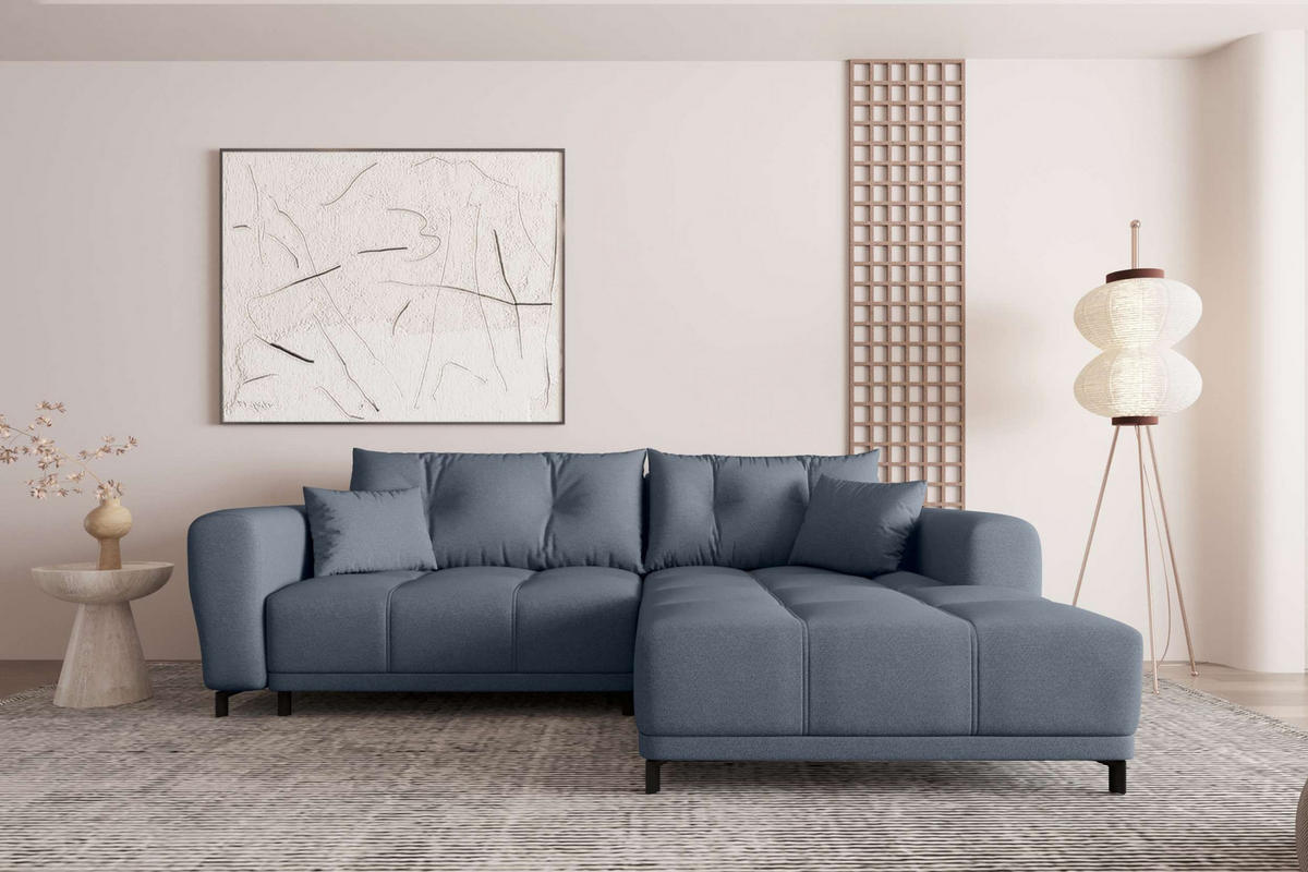 ECKSOFA Massimo Strukturstoff Dunkelblau inkl. Schlaffunktion Rechts - Schwarz/Dunkelblau, Textil/Metall (246/177cm) - 99rooms
