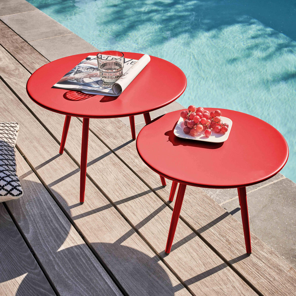 GARTEN-LOUNGETISCH 2-tlg., Rot - Rot, Metall (90/50/34cm) - Oviala