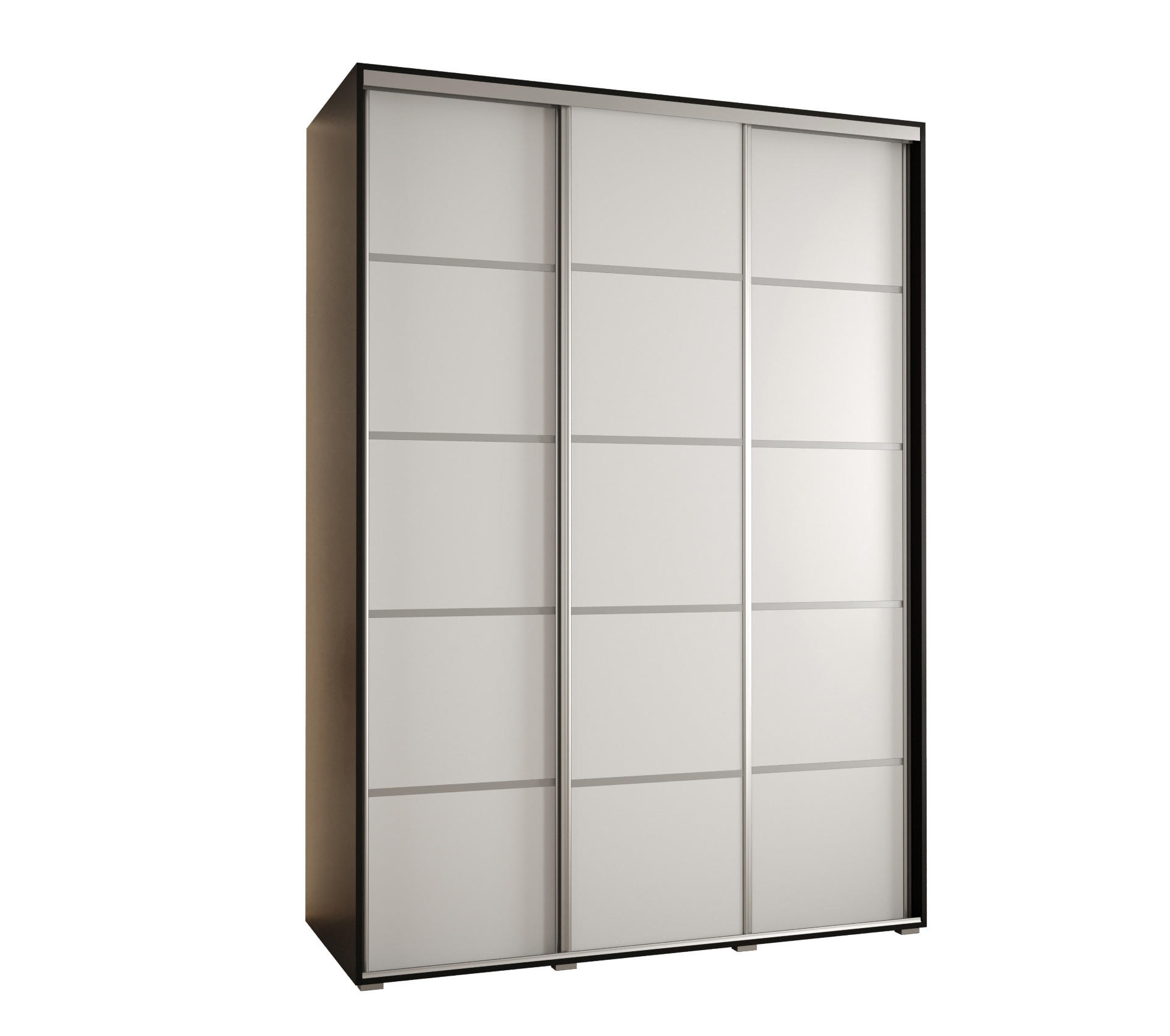 Abiks Möbel Schwebetürenschrank Schwarz, Weiß, Silber 180x235x60 cm