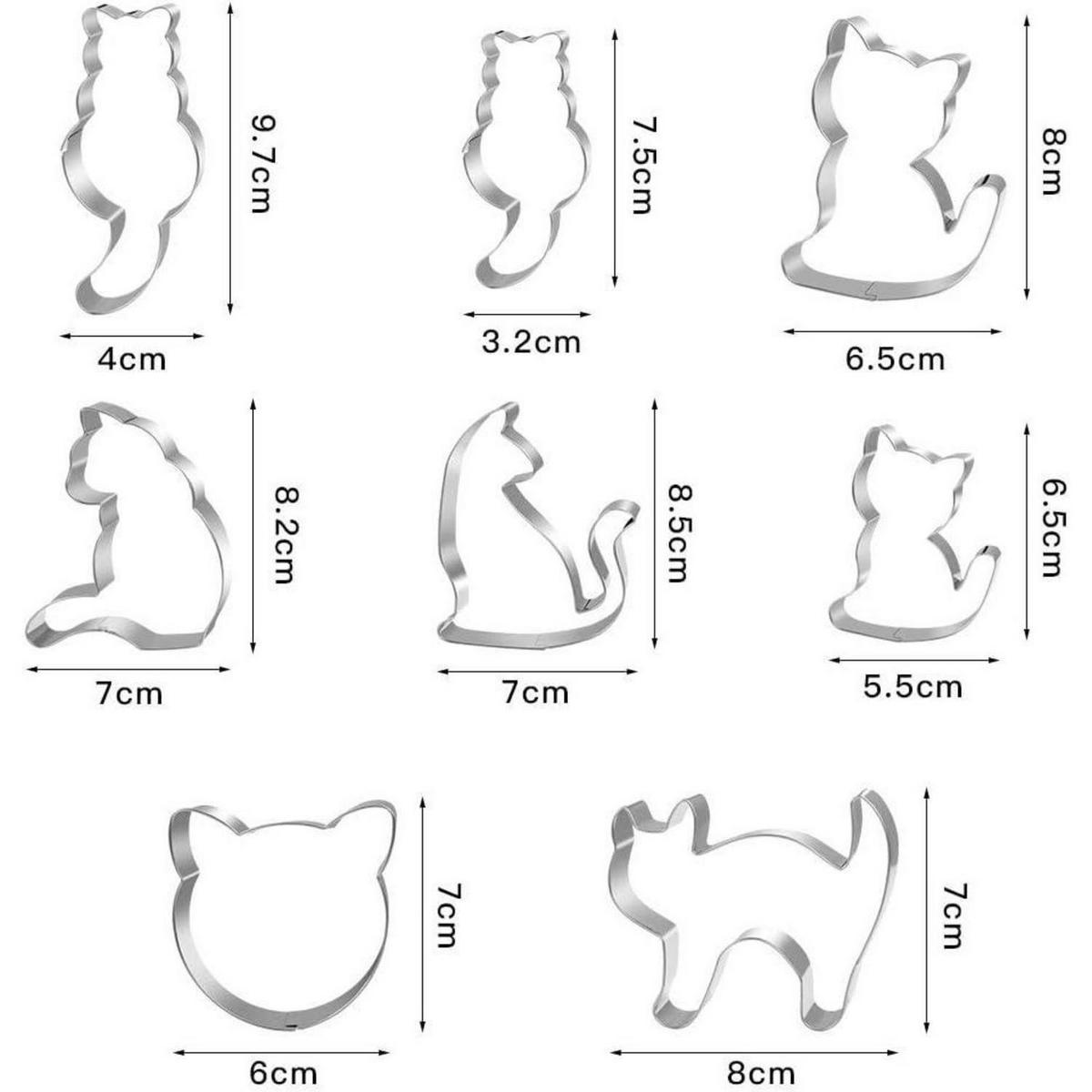 AUSSTECHFORM Katze 8-teiliges Set Edelstahl - Silberfarben, Metall (4/2.5/9.7cm)