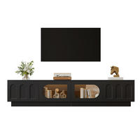 TV-LOWBOARD mit LED, APP-Steuerung, Glastür und Bogentür - Schwarz, Holzwerkstoff (200/42/40cm) - FLIEKS