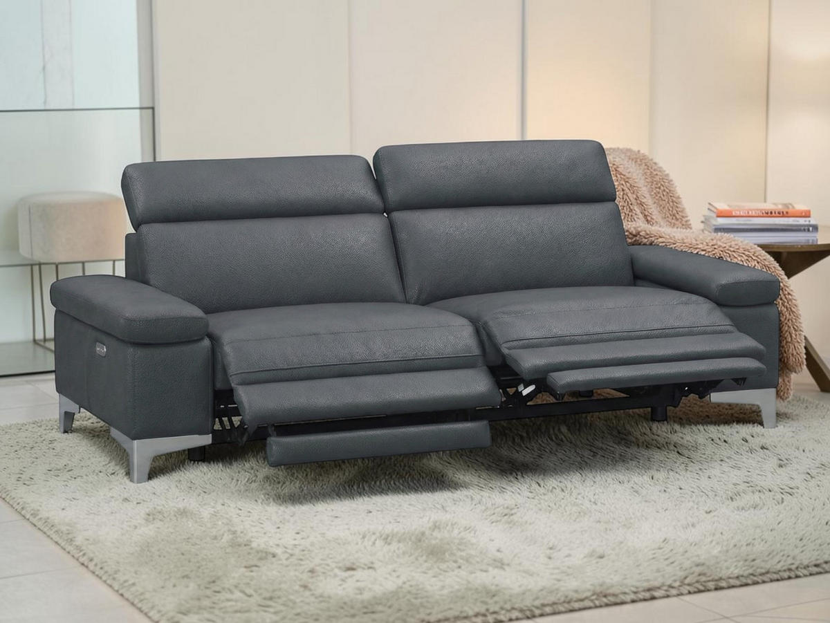 3-SITZER Sofa Talisman Echtleder mit 2 x Relaxfunktion Anthrazit - Anthrazit, Leder/Metall (216/80/100cm)
