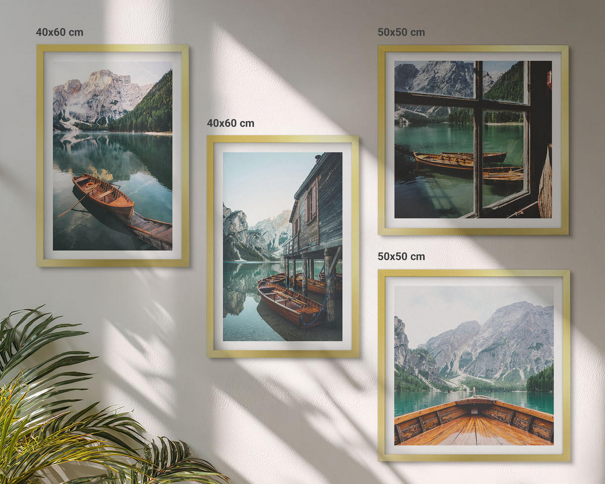 WANDBILDER 4er Set - 50x50 cm & 40x60 cm Goldrahmen - Haus am Bergsee Łódź - Goldfarben, Kunststoff (50/50cm) - ArtPrintCave