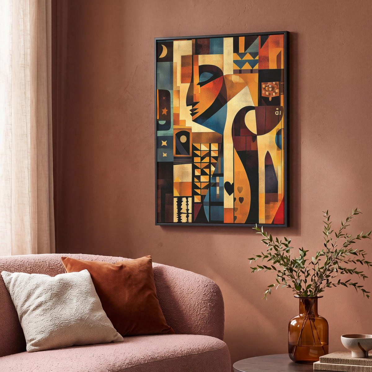 LEINWAND Bilder mit Rahmen - Figuren - Abstrakt - Symbole - 70x100 - Terracotta, Textil (70/100cm) - MuchoWow
