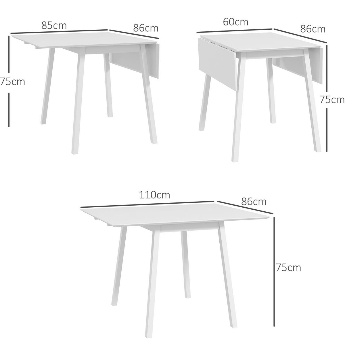 ESSTISCH aus Kiefernholz 86x110x75 cm Weiß klappbar für 2-4 Personen platzsparend - Weiß, Holz (110/86/75cm) - Modfu