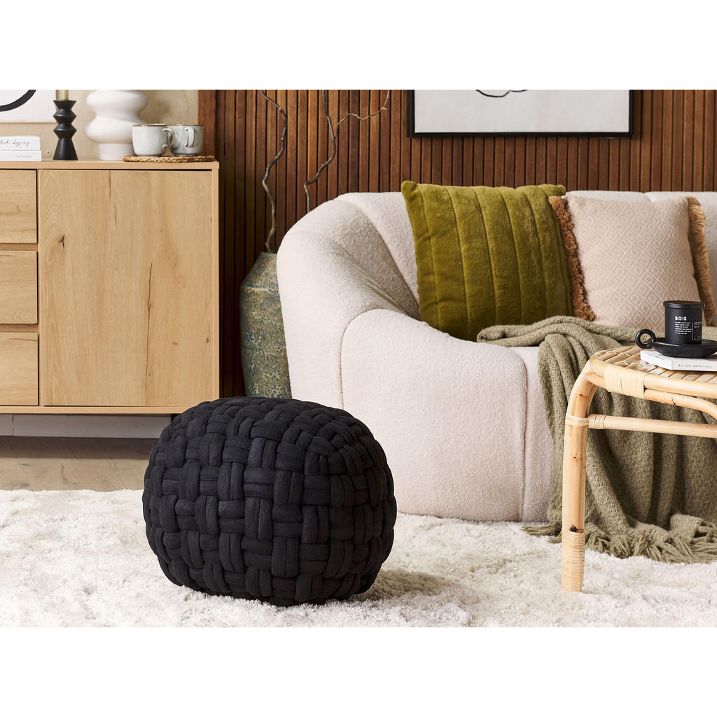 Thumbnail - Beliani Pouf, Schwarz, Textil, 1-Sitzer, Rund, 45x35x45 cm, Wohnzimmer, Hocker, Poufs