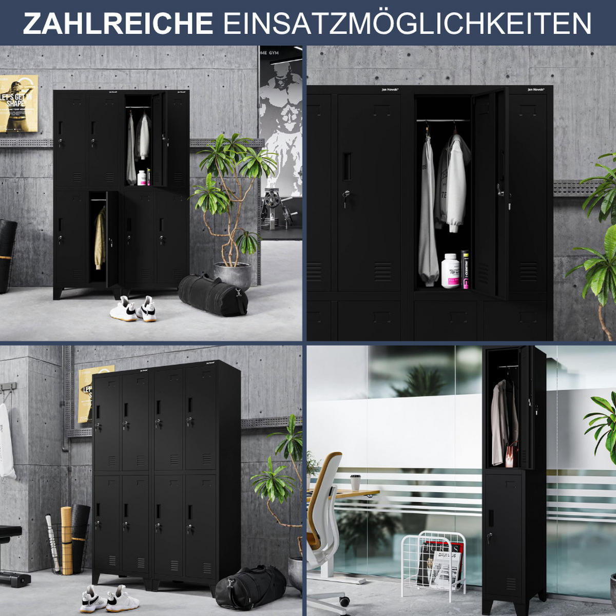UMKLEIDESCHRANK Spind BARTEK 2 Abteile 172x29,2x45cm Schwarz - Schwarz, Metall (29.2/172/45cm) - Jan Nowak