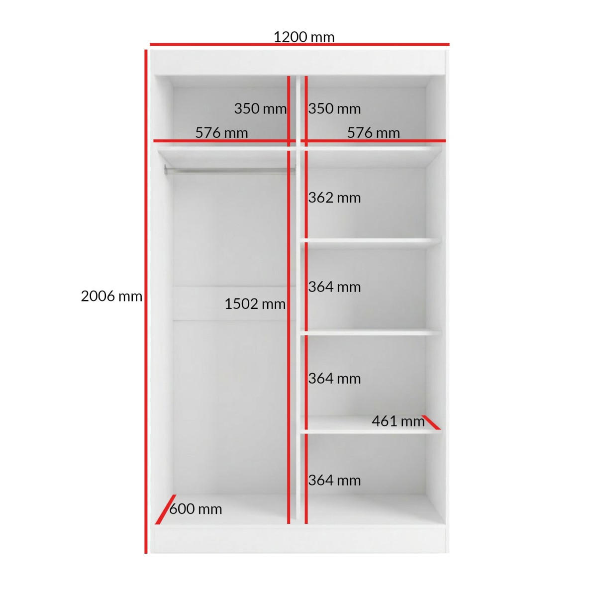 SCHWEBETÜRENSCHRANK mit Spiegel Fiore 2D1L 120 Weiß/Gold - Goldfarben/Weiß, Holzwerkstoff/Metall (120/200/60cm) - mzm24