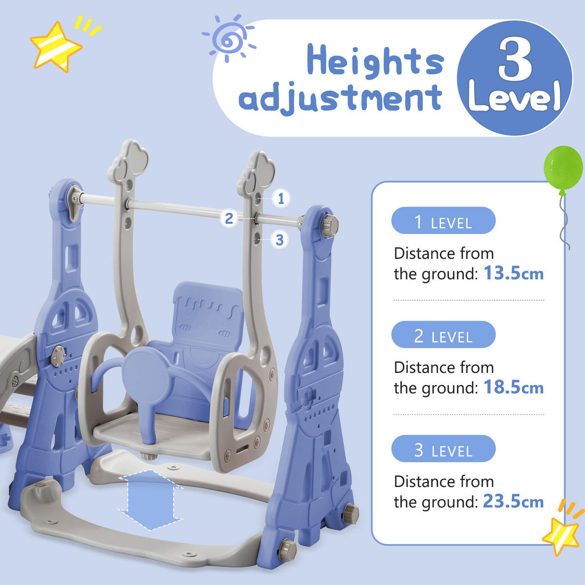 KINDERRUTSCHE 4 in 1 Schaukel Basketball Kletterleiter blau grau - Blau, Holz (70/102/70cm) - Fortuna Lai