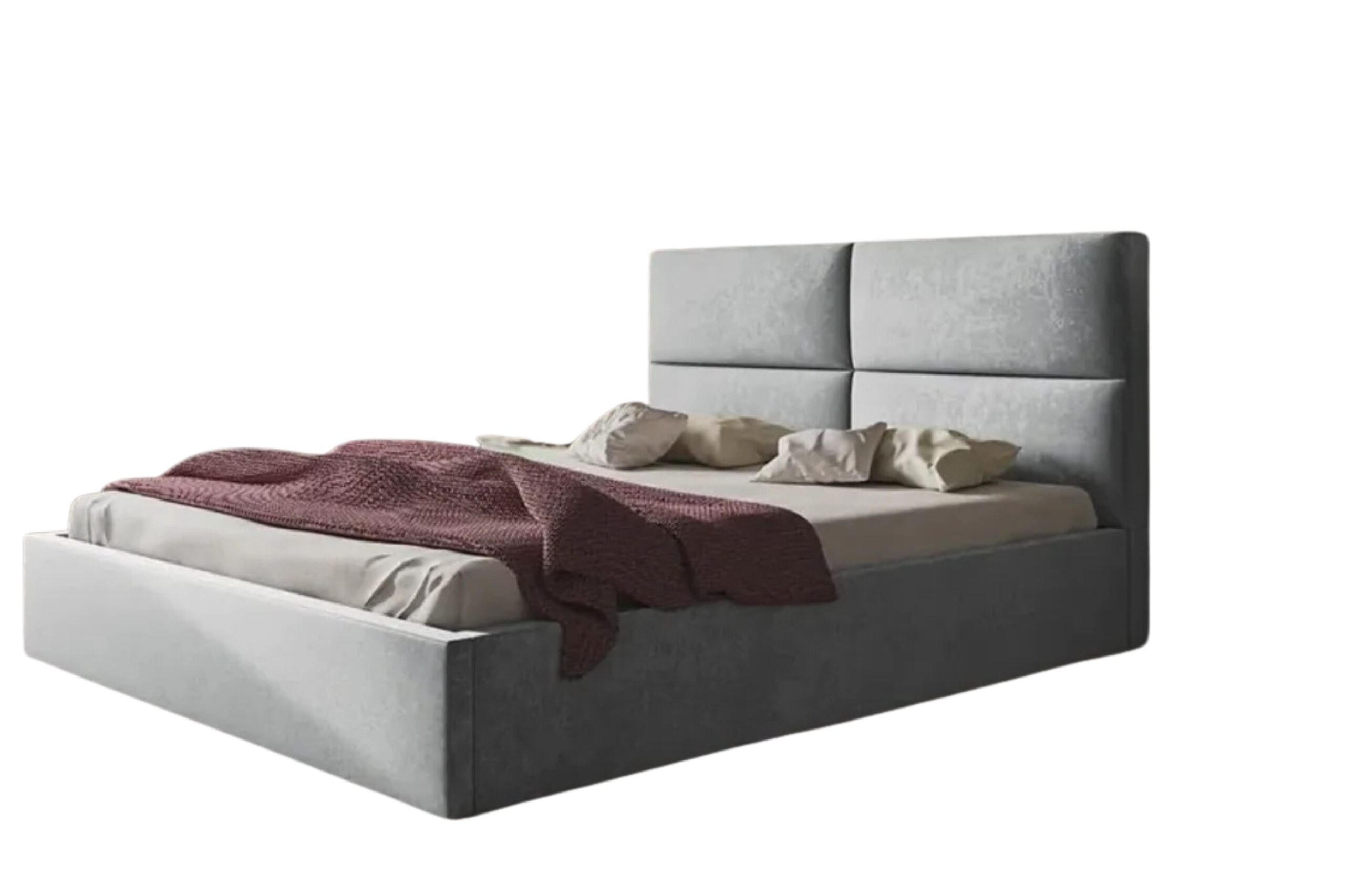 POLSTERBETT SIM 6 mit Kopfteil, 140 x 200 cm mit Bettkasten und Lattenrost aus Holz, Velourstoff, Farbe: Grau - Grau, Holz/Kunststoff (140/200cm) - Sepro Meble