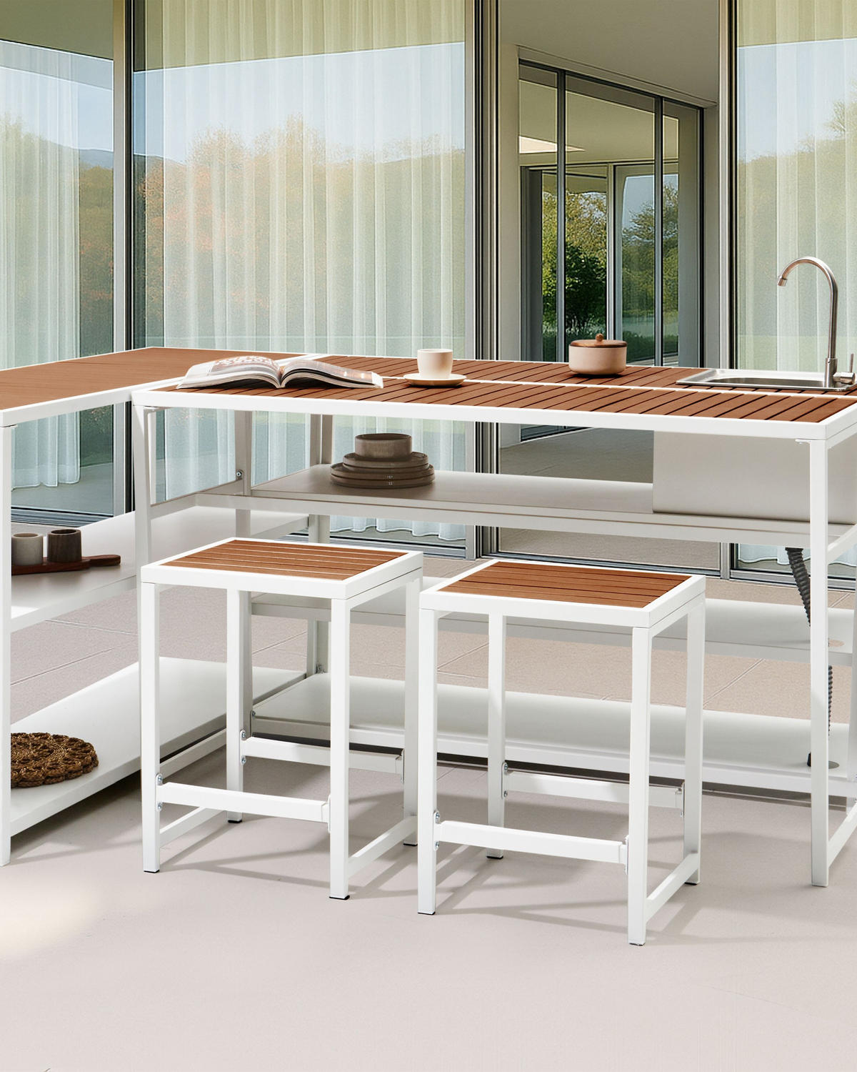 GARTENSTUHL Weiß Avetrana - Weiß/Braun, Metall (40/61/38cm) - Beliani