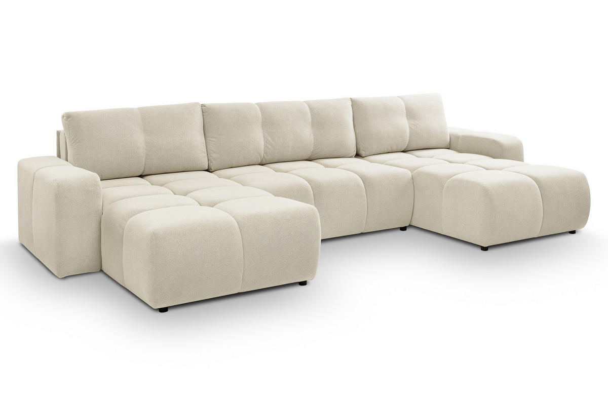 WOHNLANDSCHAFT Hosio Beige 359/177/88 cm mit Schlaffunktion - Beige/Schwarz, Kunststoff/Textil (359/88/177cm) - AX Living