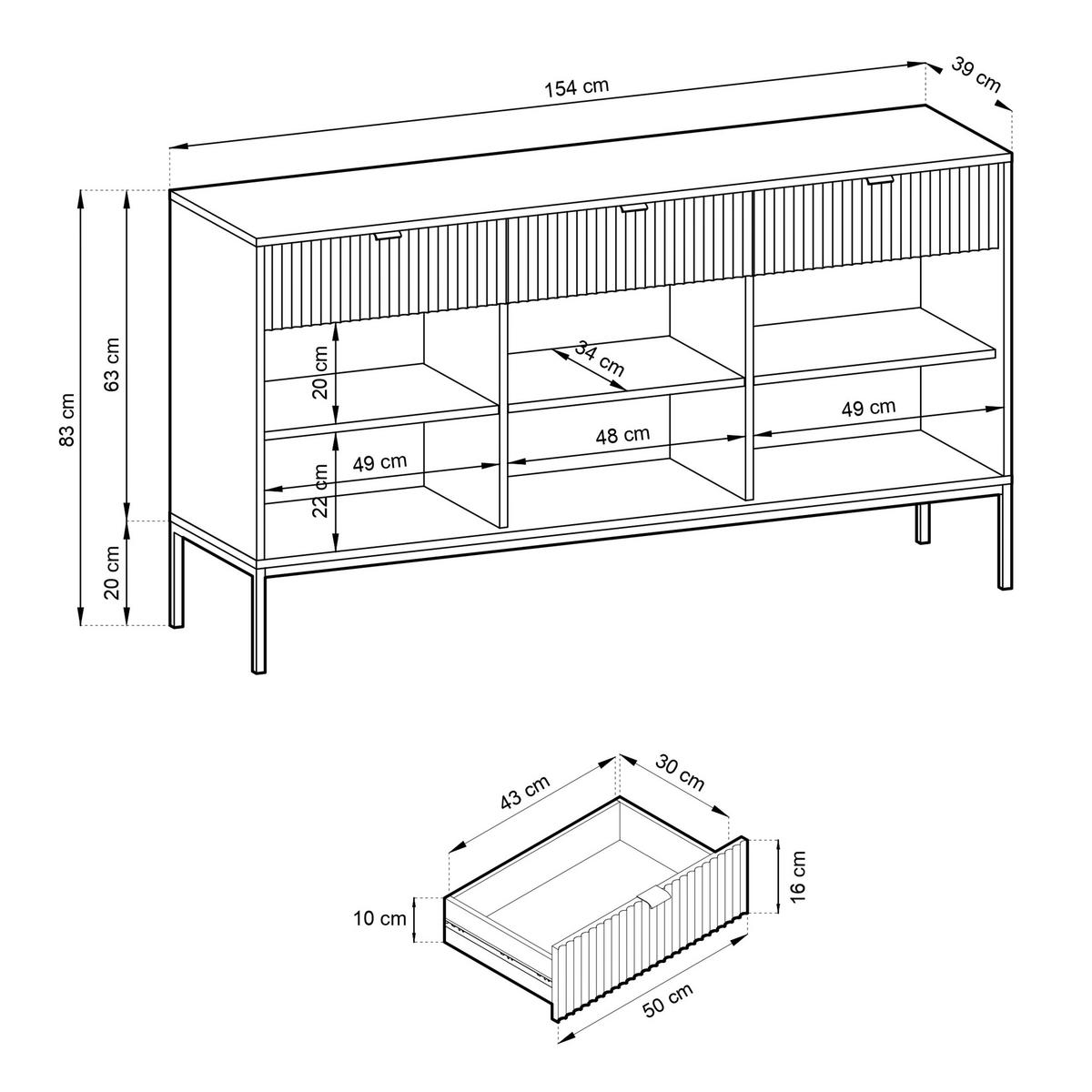 KOMMODE Nova Grün, Schwarze Beine und Schwarze Griffe, Dreitürig - Schwarz/Grün, Holzwerkstoff/Metall (154/83/39cm) - Bettso