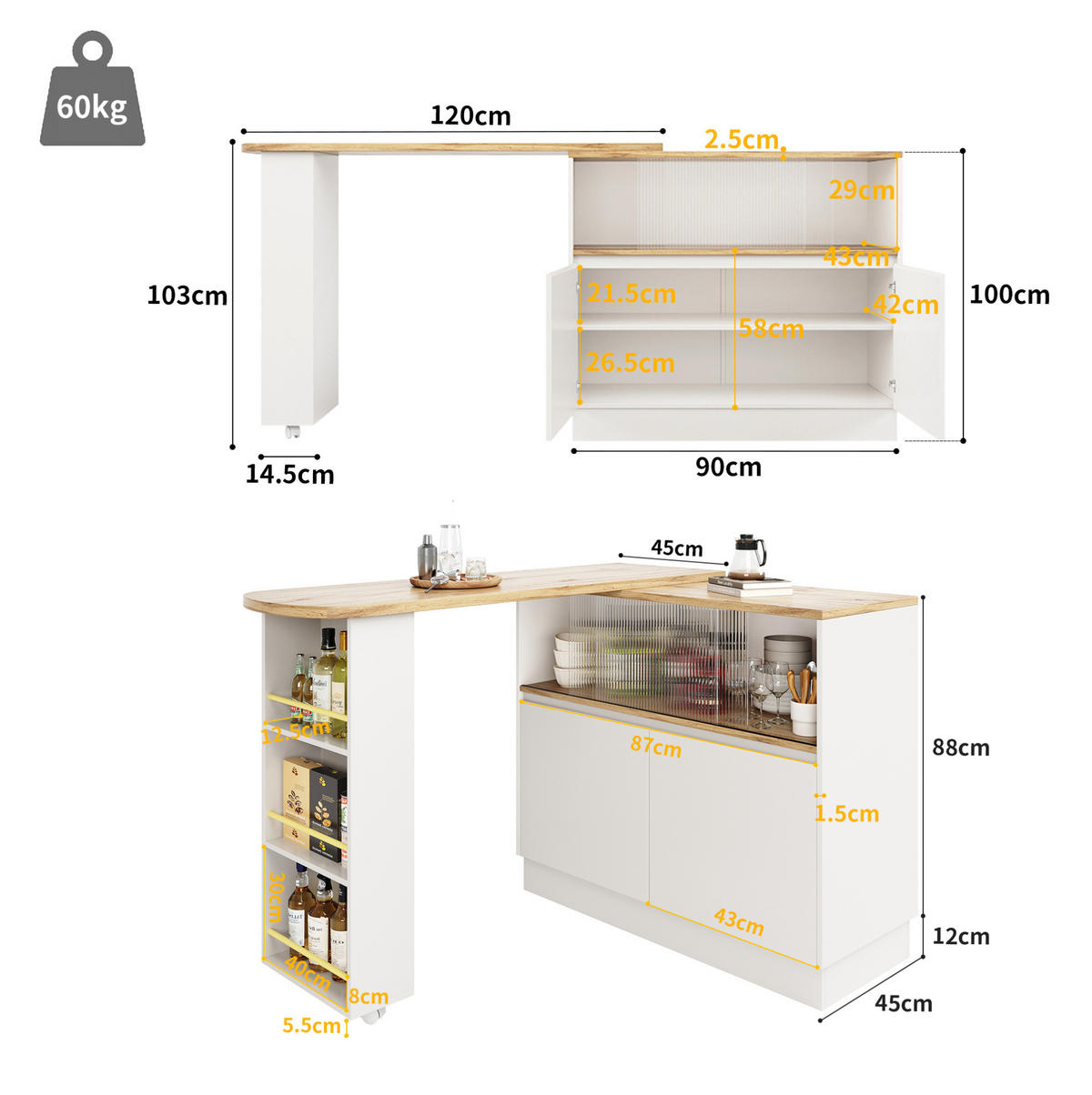 SIDEBOARD aus MDF mit Glasschiebetür & Ablagen, 90/45/100 cm, Weiß - Weiß, Holzwerkstoff (90/100/45cm) - Redom