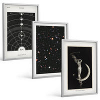 BILDER SET 3er Set - 40x60 cm Silberner Rahmen - Nachtdarstellung des Sonnensystems - Silberfarben, Kunststoff (40/60cm) - TULUP