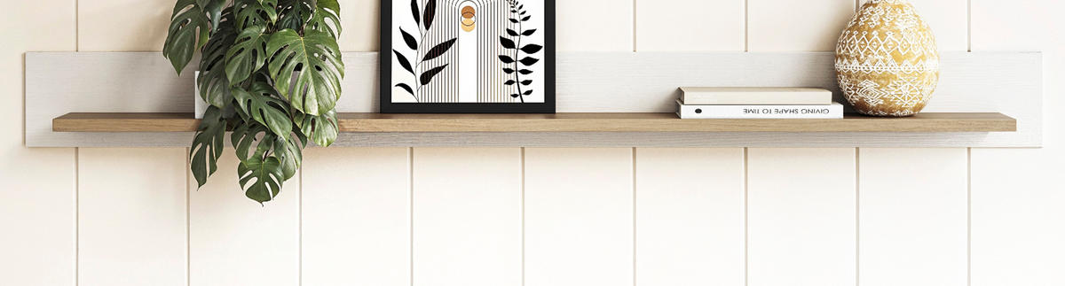 WANDBOARD weiß, Eiche, Wandregal skandinavisch 150 cm, Finnes - Eichefarben/Weiß, Holzwerkstoff/Metall (150/17/17cm) - Furn.Design