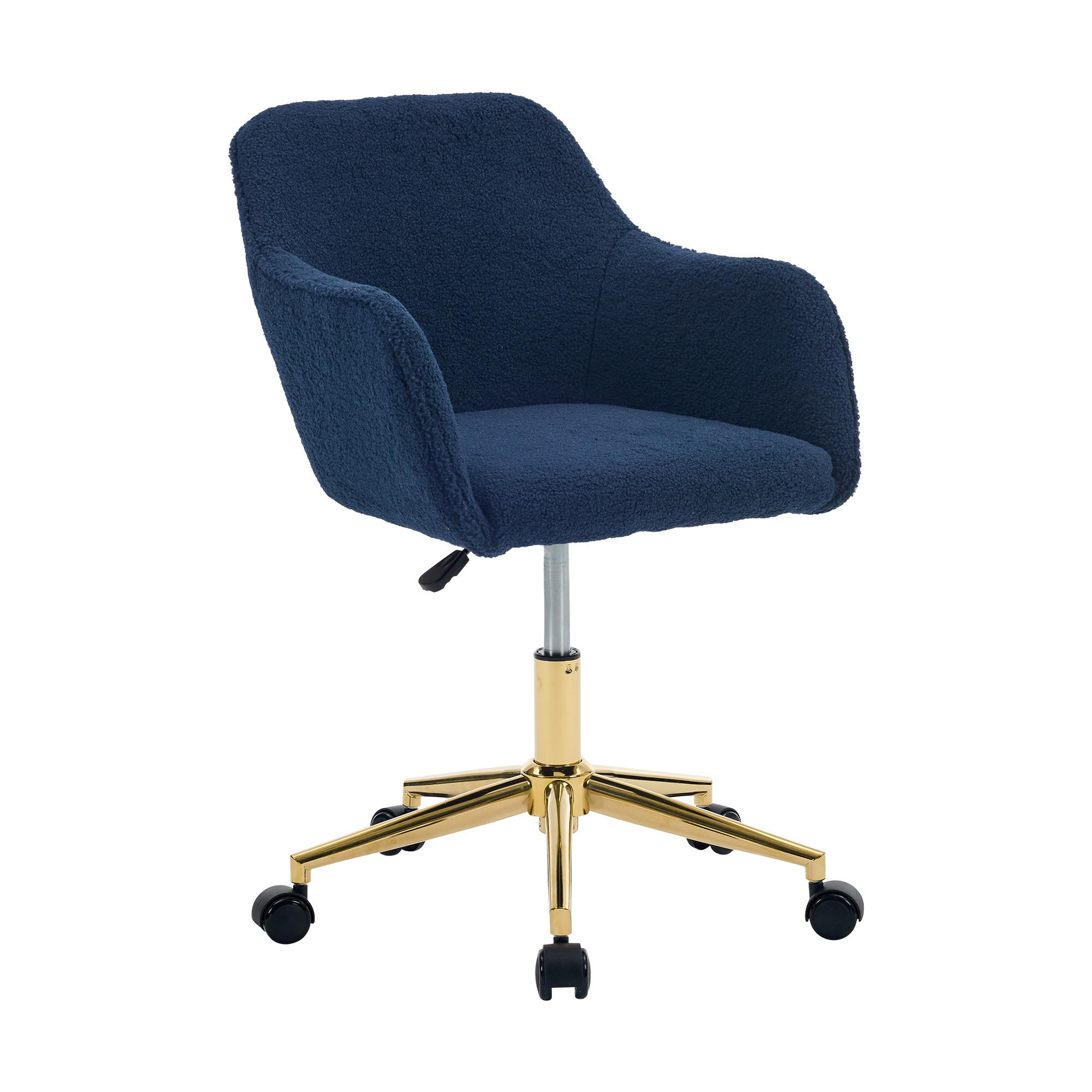 DREHSTUHL DE-40962 mit goldenen Beinen und Teddy-Stoff Dunkelblau - Dunkelblau, Metall (58/86/58cm) - ComfortXL