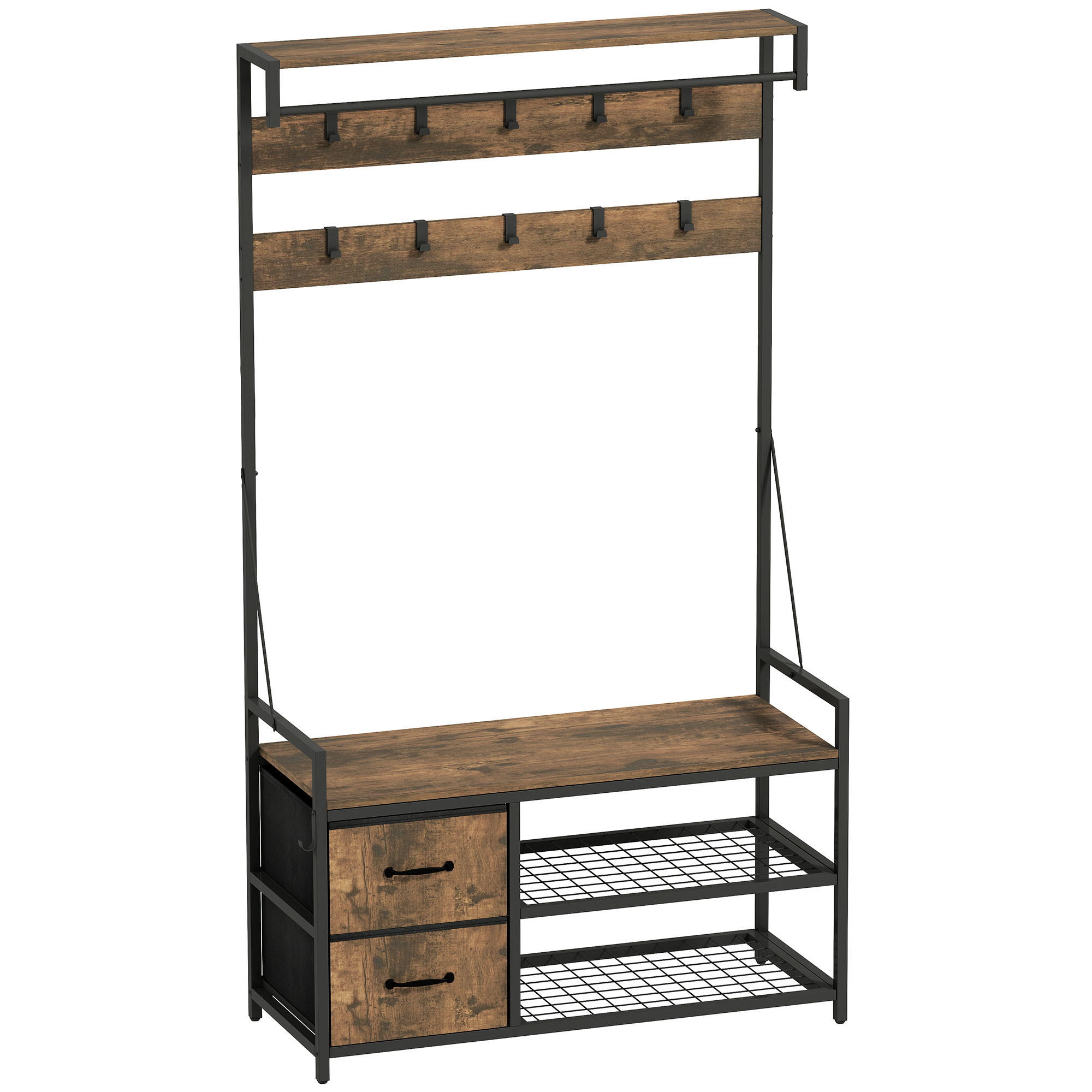 GARDEROBENSTÄNDER mit Sitzbank 100/40/180 cm - Braun, Holzwerkstoff (40/180/100cm) - HOMCOM