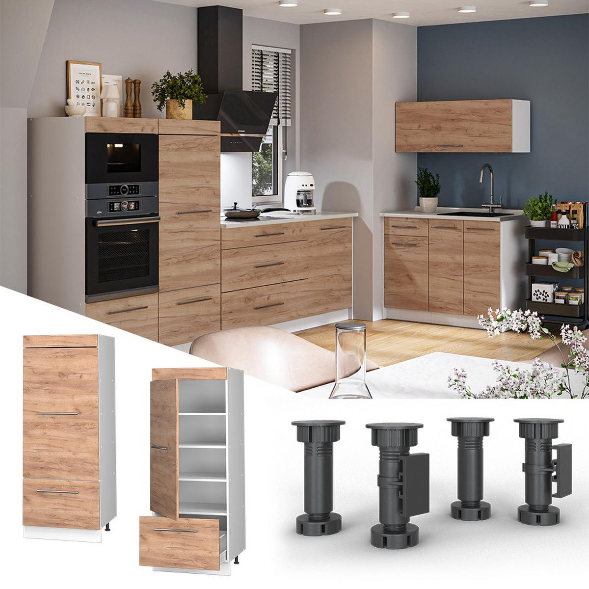 DULAP CĂMARĂ PENTRU BUCĂTĂRIE Fame-Line, Stejar auriu/Alb, 60 cm - stejar miere/alb, compozit lemnos (60/153.6/58.1cm) - Vicco