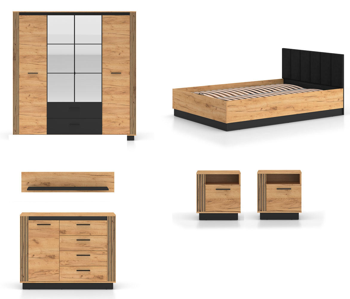 Feldmann-Wohnen Schlafzimmer-Set Braun, Schwarz 140x200 cm