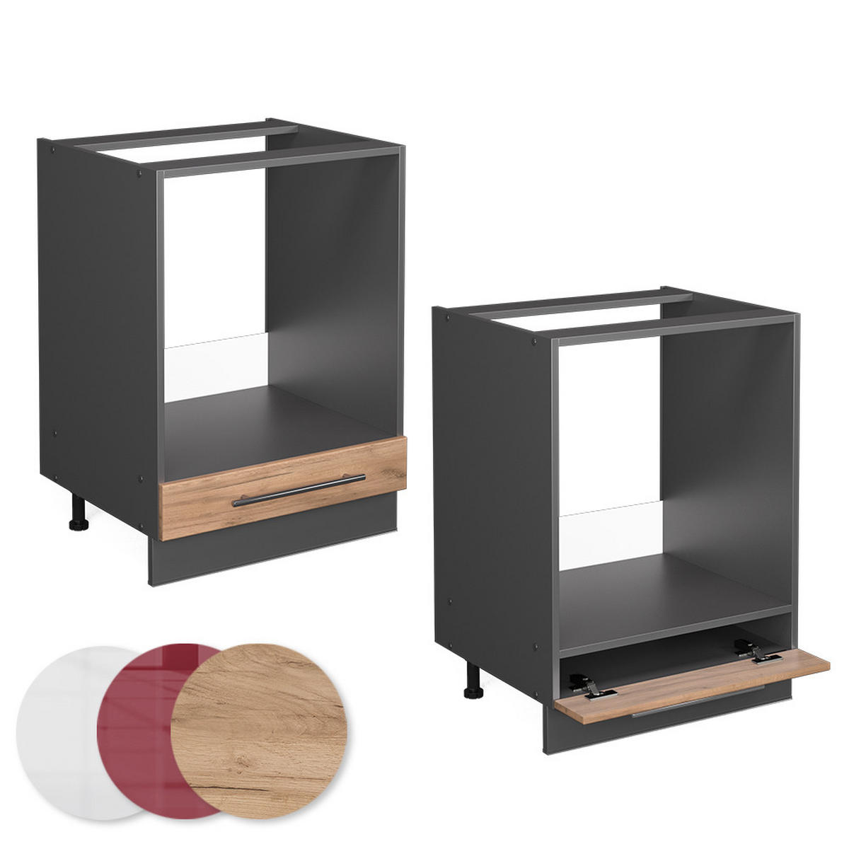 HERDUMBAUSCHRANK Fame-Line Goldkraft Eiche 60 cm, AP Marmor - Anthrazit/Eiche Wotan, Holzwerkstoff (60/82/60cm) - Vicco