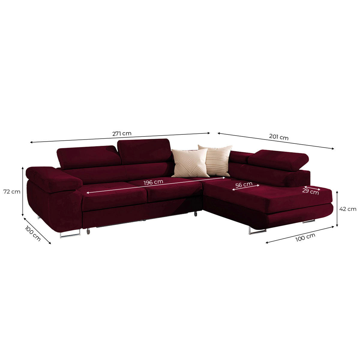 ECKSOFA Wilson 4 Sitzplätze Bordeaux - Rot, Textil (271/201cm) - Petits-meubles