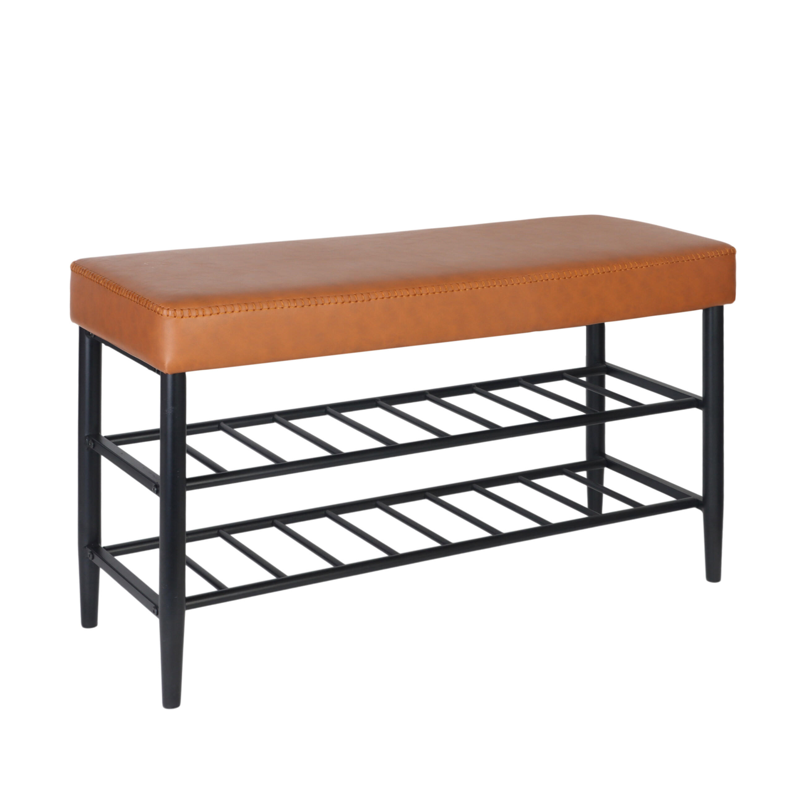 SKOBÄNK Brun konstläder 2 hyllor 80 cm Orange 50/80/30 cm