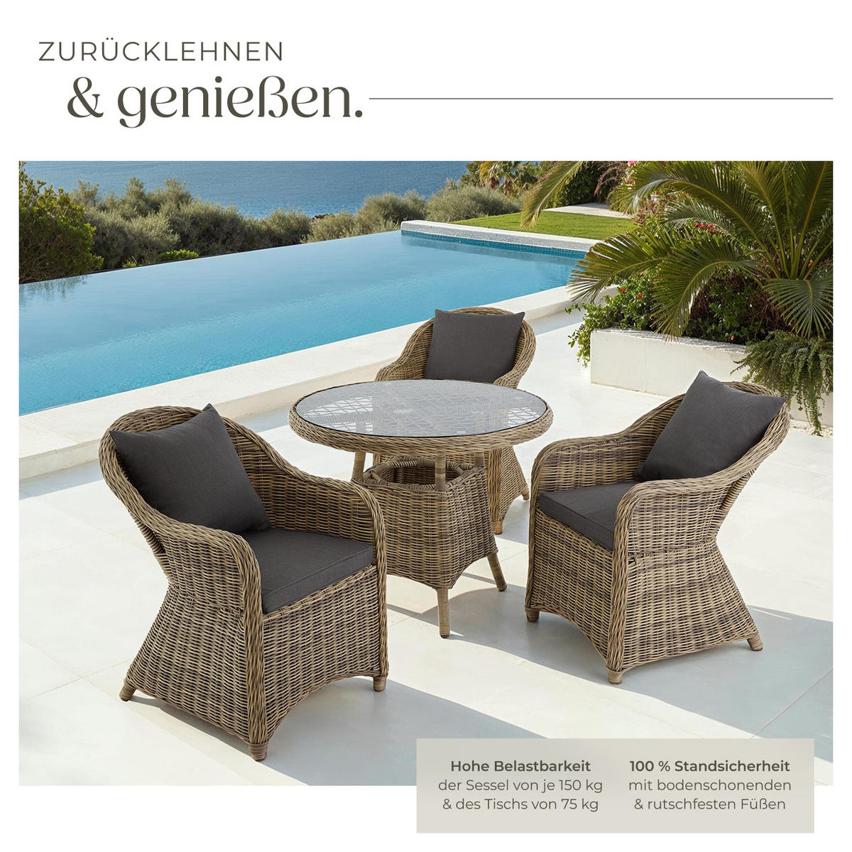 RATTAN SITZGRUPPE Zürich,Stühle vormontiert,natur - Naturfarben, Kunststoff - tectake