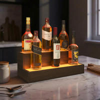 WEINREGAL 51/21/18 cm, Nussbaumfarben, Verbundholz, LED beleuchtet, App & Fernbedienung, 2-stufig, freistehend - Walnussfarben, Holzwerkstoff (51/18/21cm)