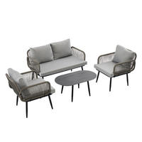 GARTENMÖBELSET aus verzinktem Stahlrohr 120x64x74cm Grau mit Holzoptik-Glastisch - Grau, Textil - Modfu