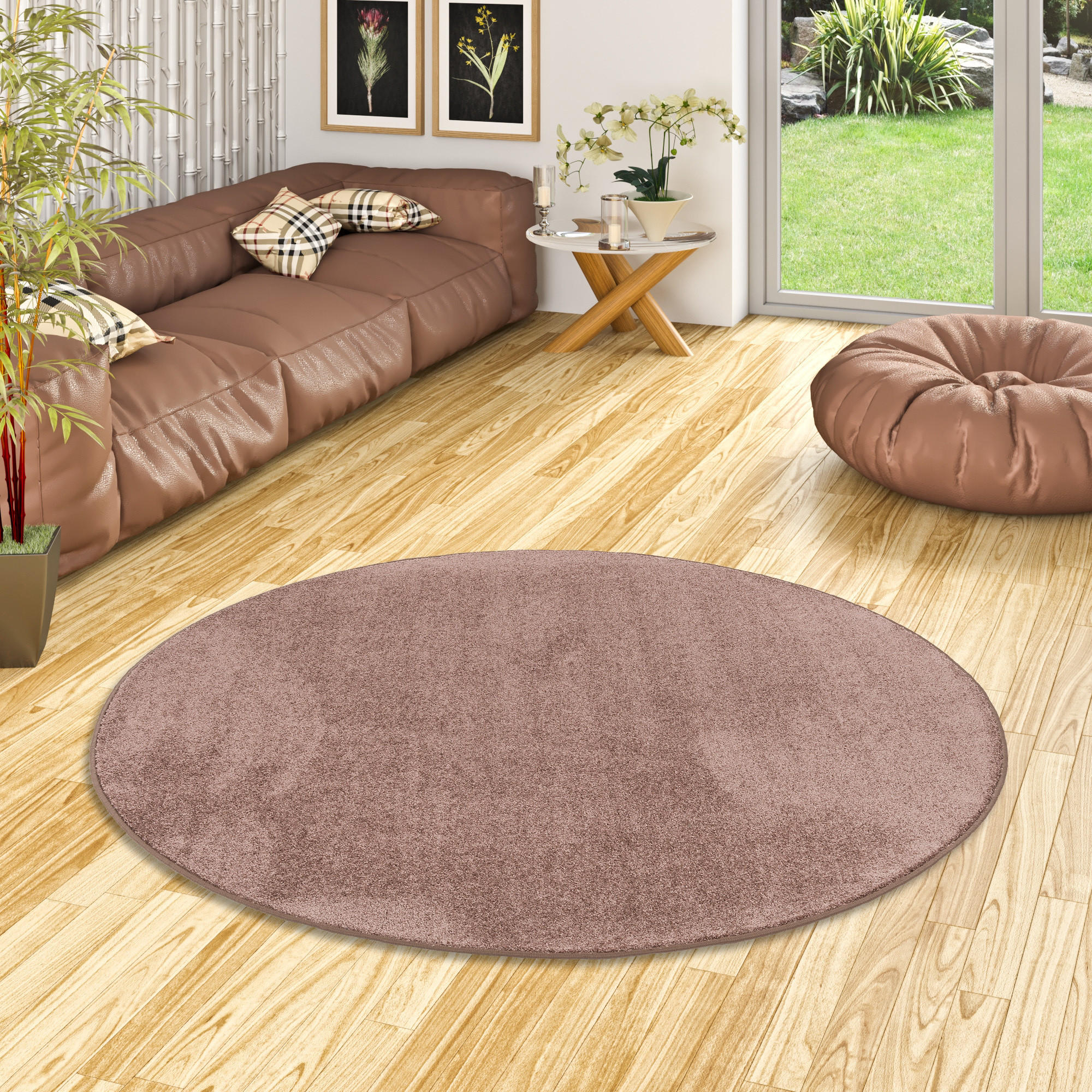 HOCHFLOR VELOURS TEPPICH LUNA RUND - Mokka, Textil (200/200cm) - Snapstyle