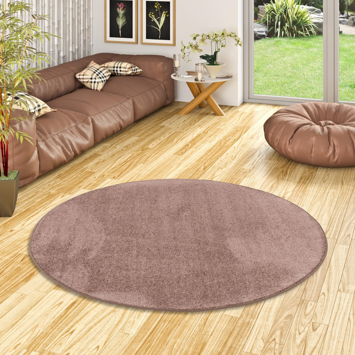 HOCHFLOR VELOURS TEPPICH LUNA RUND - Mokka, Textil (133/133cm) - Snapstyle