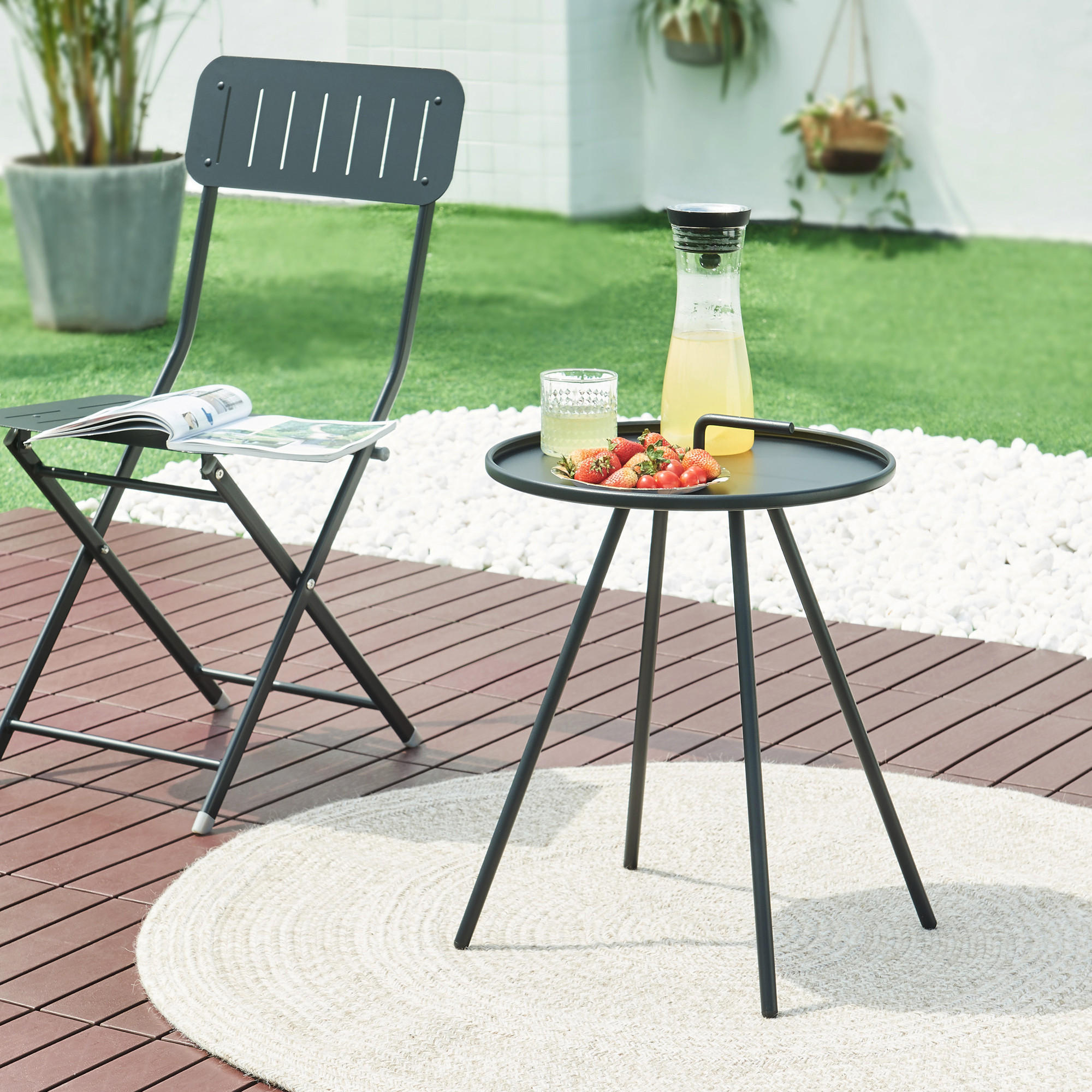 GARTEN-BEISTELLTISCH Fosen - Schwarz, Metall (42/42/55cm) - [en.casa]