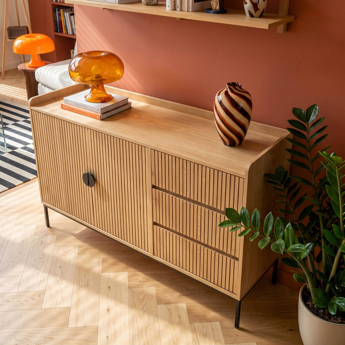 SIDEBOARD, Beigefarbe - Beige, Holz/Metall (150/80/40cm) - Oviala