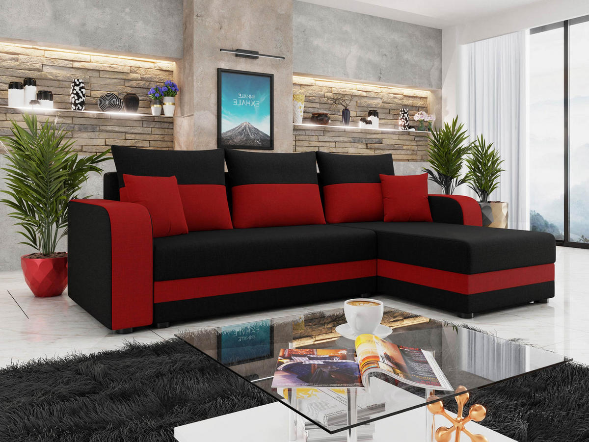 ECKSOFA Hewlet Bis - Rot/Schwarz, Holz/Kunststoff (237/139cm) - MIRJAN24