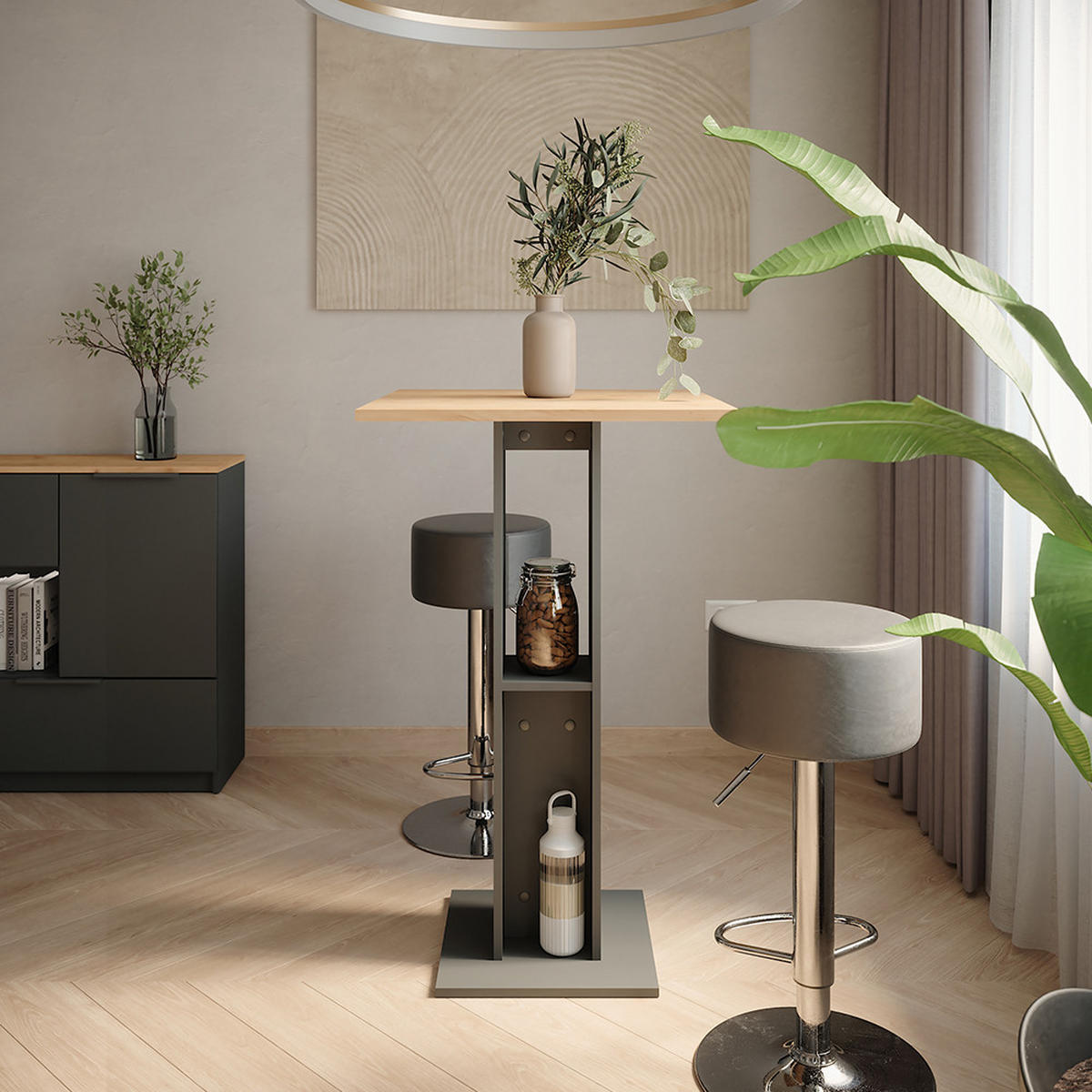 BAROVÝ STŮL Repose Zlatý dub power/antracit - medově dubová/černá, kompozitní dřevo (65/65/106cm) - Vicco