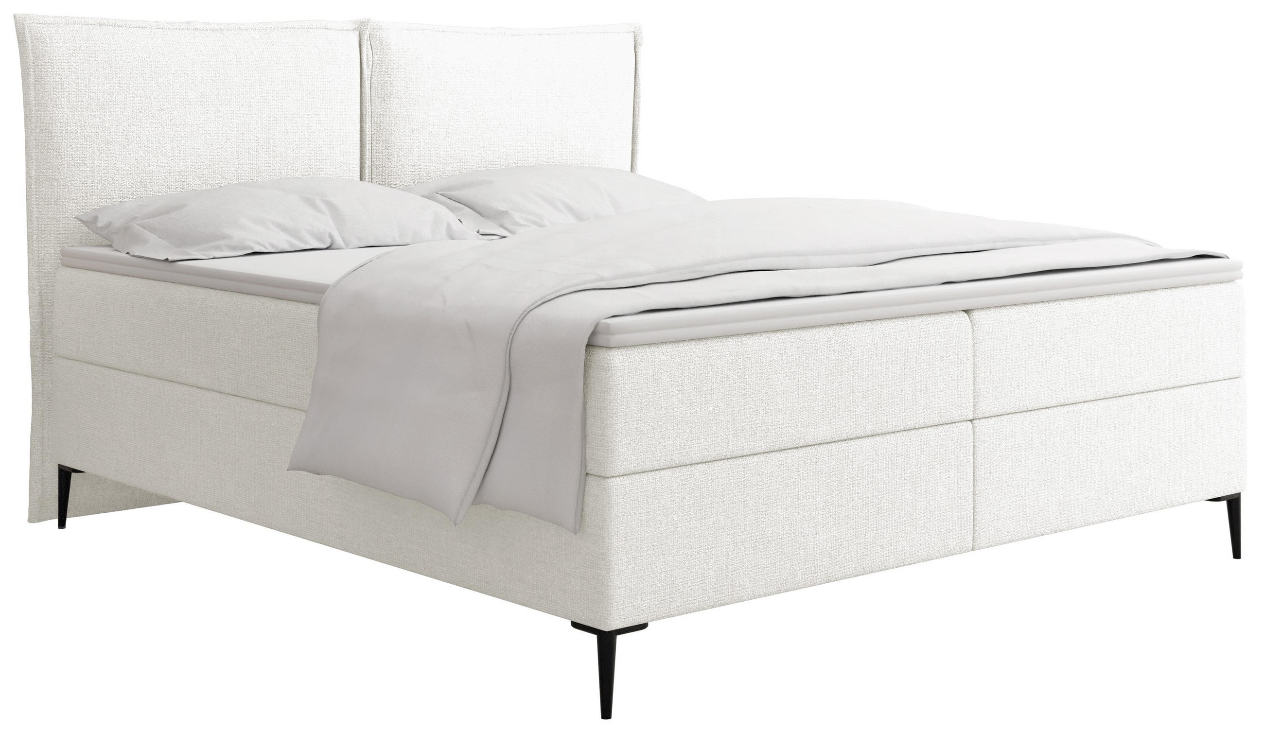 BOXBETT Calio Rise mit Bettkasten, Weiß Chenille 200x200 cm – inkl. H4 Taschenfederkern Matratze & Foam Topper - Schwarz/Weiß, Holz/Holzwerkstoff (200/200cm) - WFL GROUP