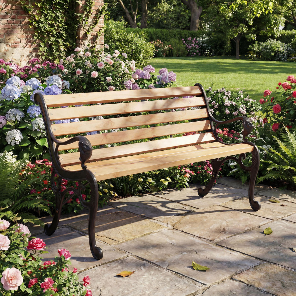 GARTENBANK Schwarz, Beige - Beige/Schwarz, Holz (132/80/35cm) - MCW