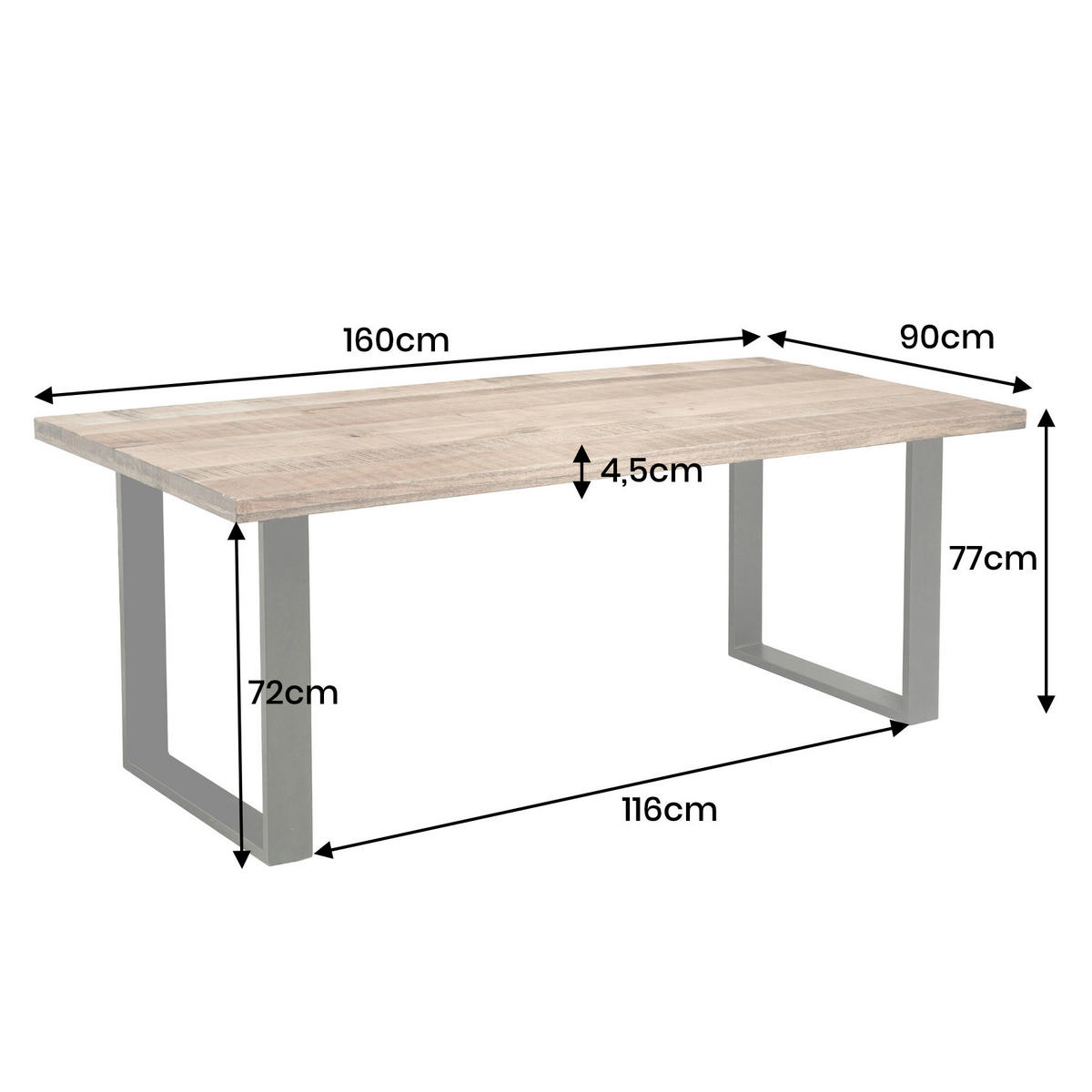 ESSTISCH IRON CRAFT Mango Natur 160 cm - Schwarz/Braun, Holz (90/160/77cm) - riess-ambiente
